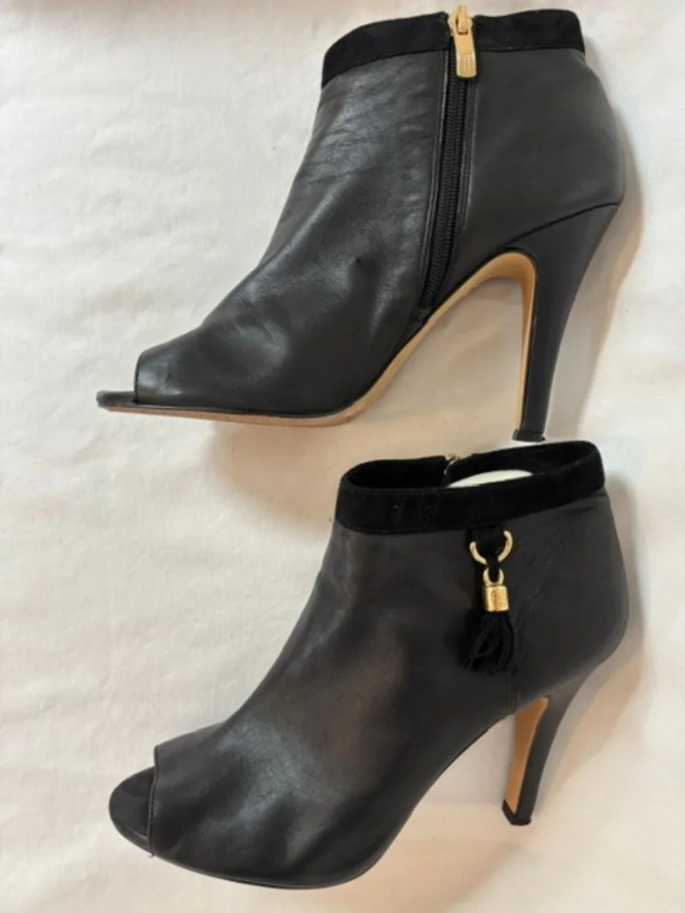 Vince Camuto Kevia Black Leather/Suede Open Toe Stiletto Bootie Women's Size 10M